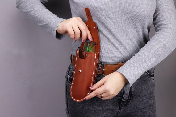 Handmade Crazy Horse Leather Double Glasses Case: Belt Clip