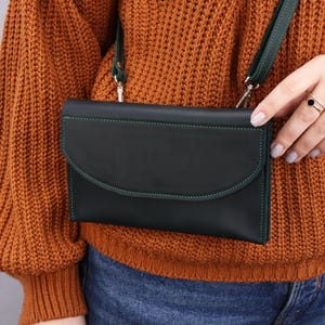 Natural Leather Shoulder Mini Clutch Bag, Handmade Leather Crossbody Wallet, Personalized iPhone Clutch with Cards Slots & Adjustable Strap