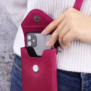 Handmade Engraved Leather Case For iPhone X/XR/11/12/13/14/Plus/Pro/Max/ Monogram Crossbody Phone Holster / Small Cell Phone Shoulder Holder image 3