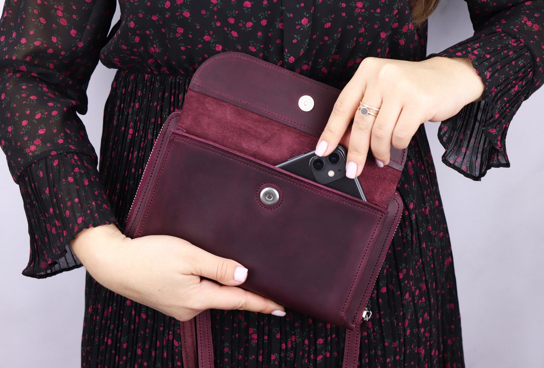 Womens Leather Crossbody iPhone Wallet/ Zip Shoulder Cell Etsy