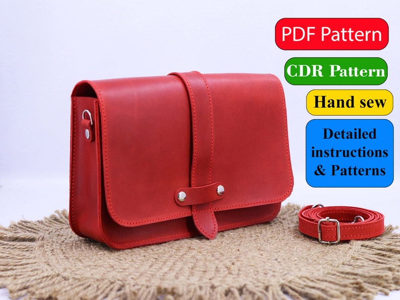 Leather CDR/ PDF Pattern Diy For Handmade Small Shoulder Bag/ Digital Template Scheme/ PDF or Corel Draw File/ Pattern Instruction Sequence