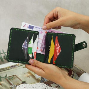 Handstitching Genuine Leather Bifold Wallet, Cash Purse With Card Slots, Leather Pocket Slim Wallet, Handmade Engraved Card and Bills Holder
