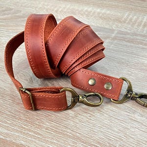 Genuine Leather Shoulder Strap with Swivel Hooks, Removable Crossbody Strap, Rotating Clasp Strap, Detachable Adjustable Leather Crossbody Strap: Antique Brass Swivel Hooks, 1" wide