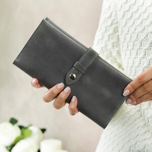 Genuine Leather Bifold Long Clutch, Handmade Leather Wallet Phone Case, Leather wallet with multiple card slots and a phone & cash pockets