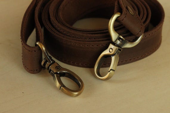 Adjustable Crazy Horse Leather Crossbody Strap: Antique Brass Swivel Hooks, 1" wide, Detachable Strap