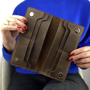 Schlanke Brieftasche aus Leder mit Kartenfächern, handgefertigte lange Brieftasche aus Leder, dünner Kreditkartenhalter, echtes Leder