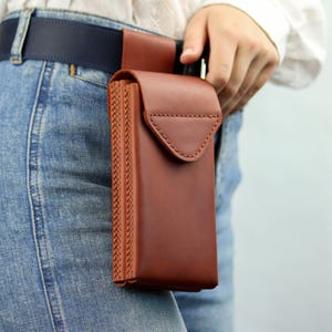 Double Natural Leather Phones Holster, For Two Phones Case With Belt Loop, Handmade Dual Cover For iPhone 14, 15, 16, Pro, Max on the Belt