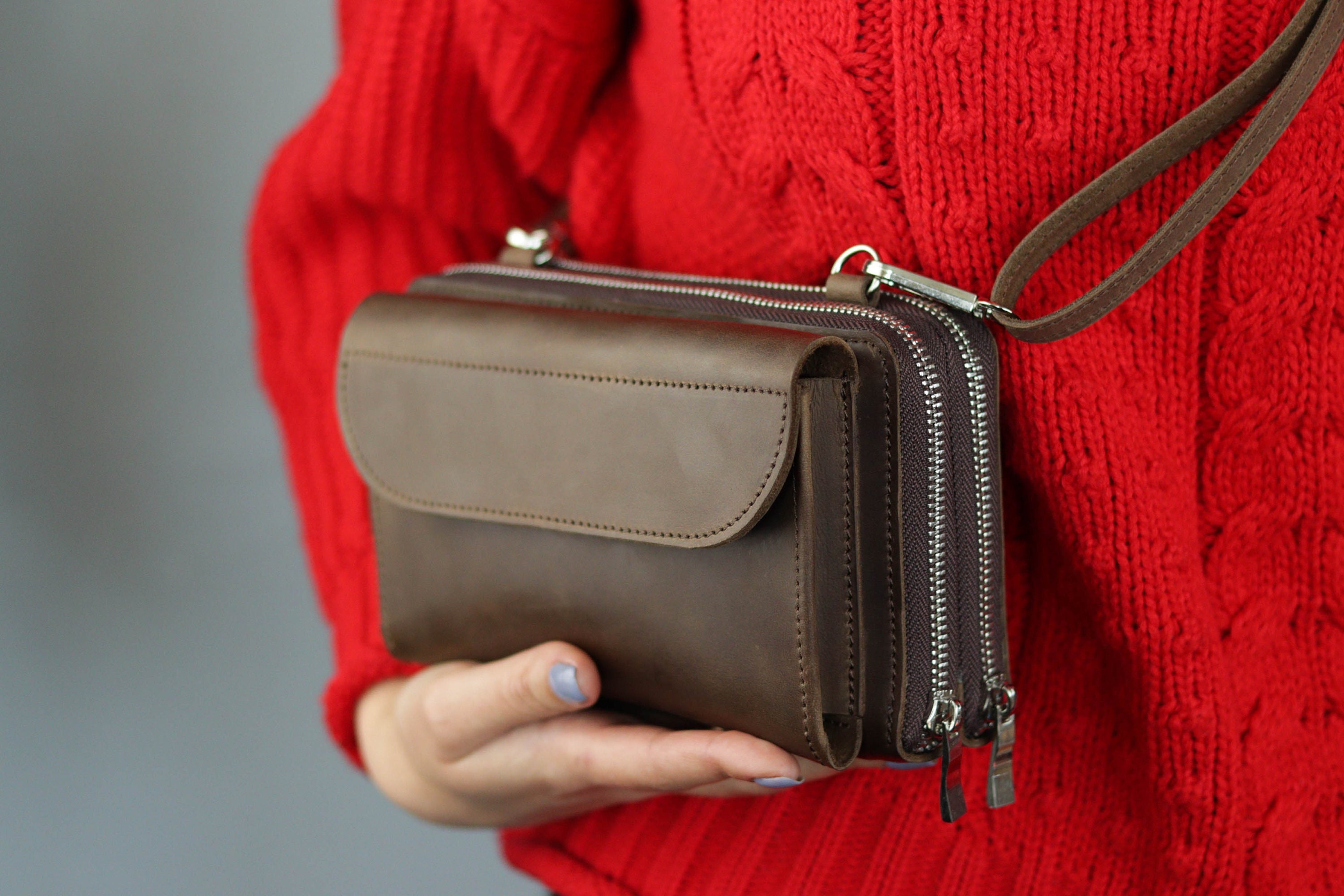 EL CABALLO Bolso con bandolera para Mujer doble cremallera calidad Lona Piel