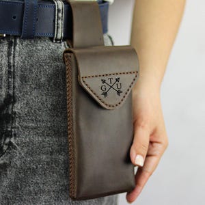 Handmade Crazy Horse Leather Phone Holster with Belt Loop, Custom Fit Case For iPhone