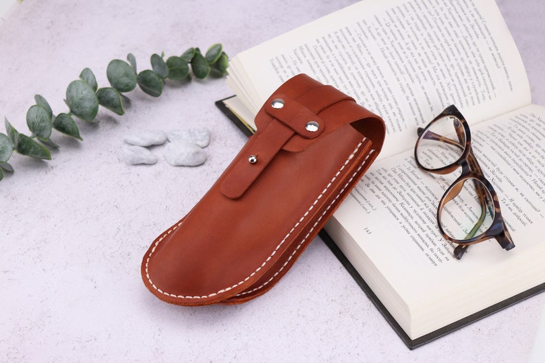 Double Handmade Leather Glasses Case / Personalized Sunglasses Holster On Belt Clip / Customized Eyeglasses Cases / Minimalist Glasses Cover image 2