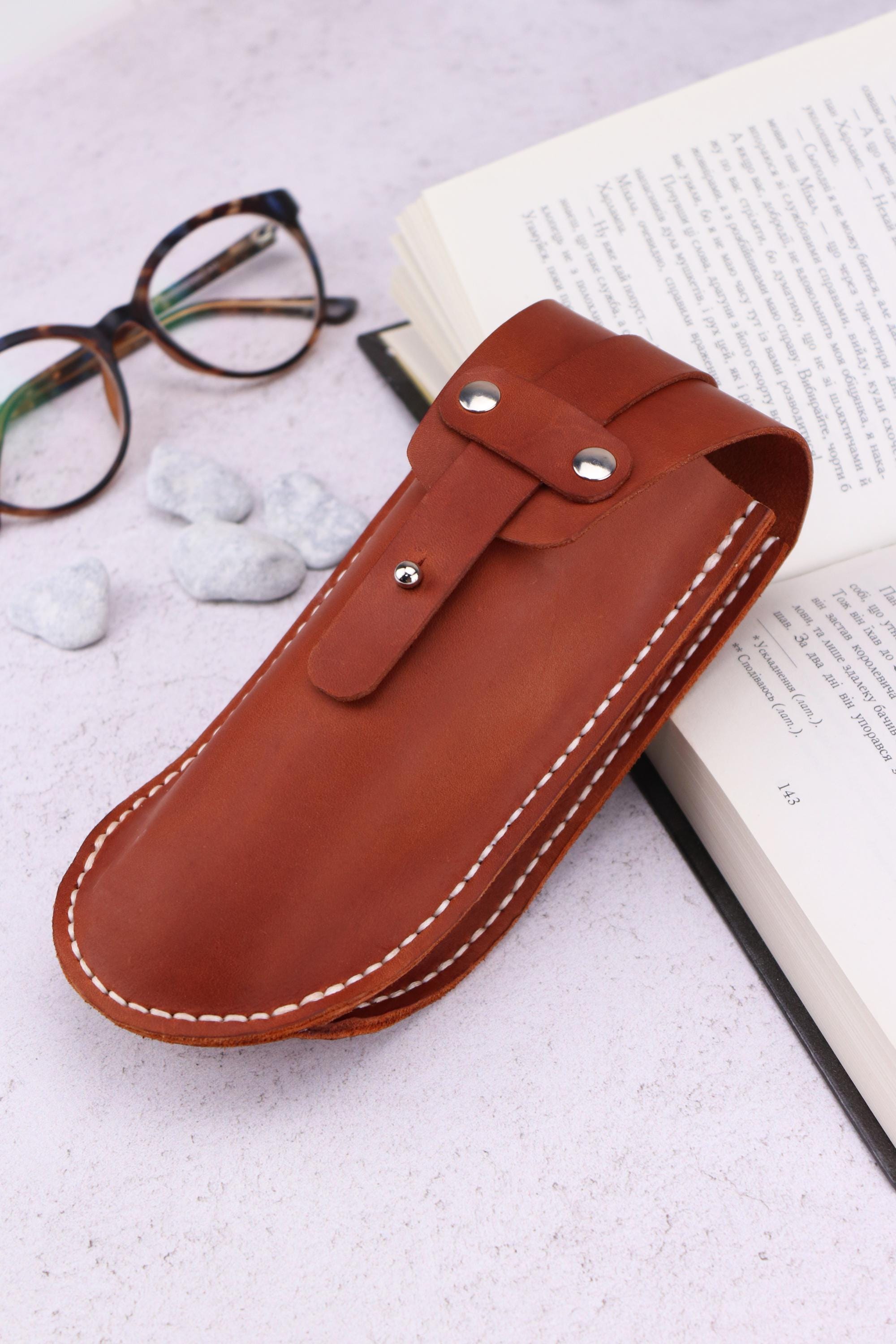 Handmade Crazy Horse Leather Double Glasses Case: Belt Clip 