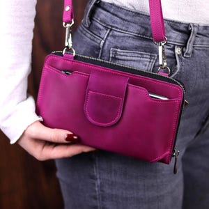 RFID Handmade Leather Crossbody Wallet Purse: Distressed Cowhide Shoulder Zip-around Phone Bag & Card Slots