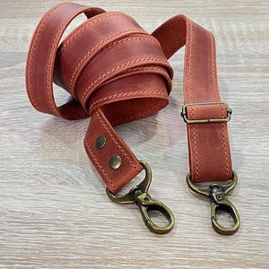 Detachable Adjustable Leather Crossbody Strap: Antique Brass Swivel Hooks, 1" wide