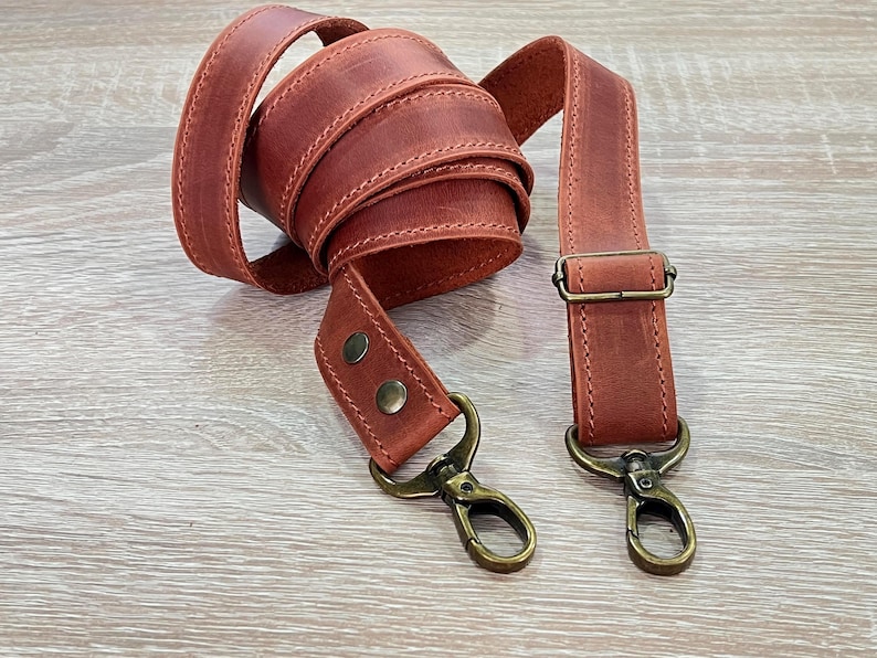 Detachable Adjustable Leather Crossbody Strap: Antique Brass Swivel Hooks, 1" wide