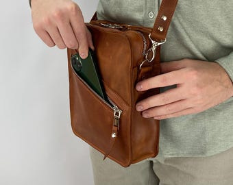 Handmade Crazy Horse Leather Messenger Bag: Distressed Crossbody Shoulder Bag, Personalized