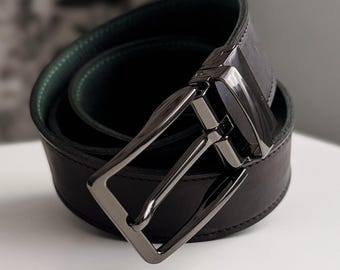 Reversible Vintage Crazy Horse Leather Belt: Personalized Two-Tone Handmade Belt, Strong Metal Buckle