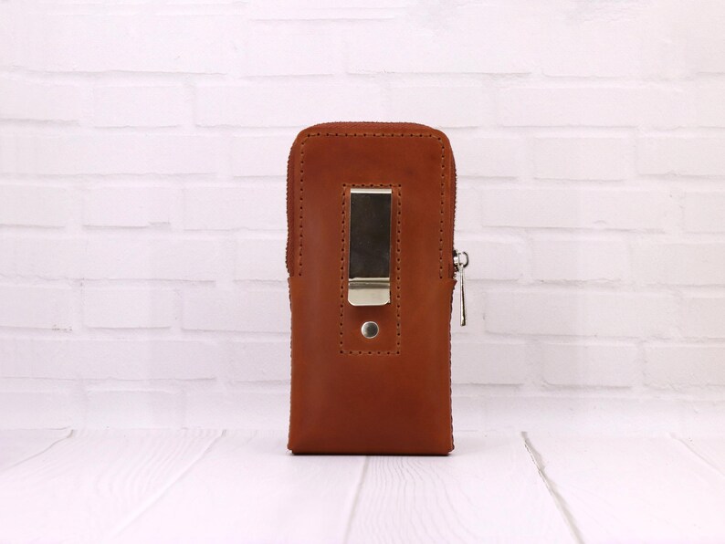 Handmade Leather Smartphone Holster: Zip Case with Belt Clip, Personalized image 12