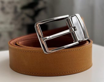 Reversible Crazy Horse Leather Belt: Silver Buckle, Custom Size, Double-Layer Design