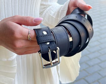 Handmade Crazy Horse Leather Belt: Skinny Women's Dress Belt, Custom Small, Middle, Big Size
