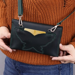 Handmade Leather Crossbody Clutch Wallet with a Butterfly Design, Natural  Leather Crossbody iPhone Clutch, Small Crossbody Cell Phone Bag