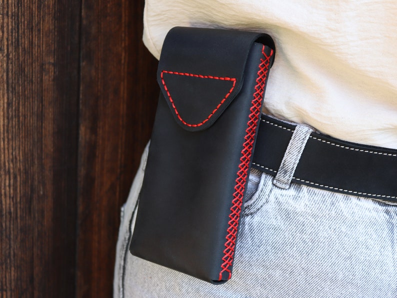 Handmade Leather Holster With Belt Metal Clip/Leather Case For iPhone 11/12/13/14/15/ Plus/ Pro/Max/Personalized Android Phone Leather Cover image 1