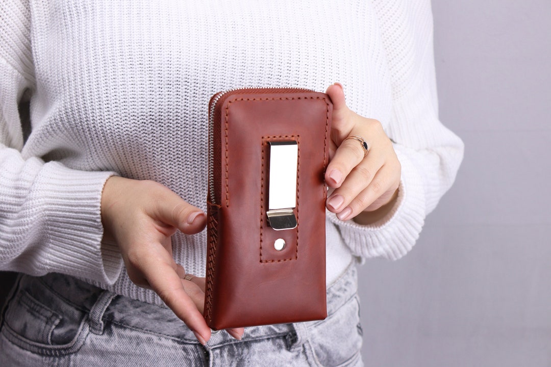Leather Smartphone Holder / Holster With Belt Clip / Personalized