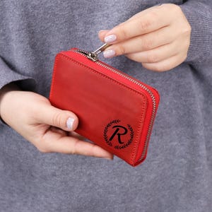 Engraved Genuine Leather Zippered Wallet, Zip Around Leather Wallet, Compact Leather Purse With Pockets For Coins & Bills and 4 Card Slots
