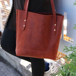 Handmade Leather Shopper Bag/ Personalized Leather Tote Bag/ Leather Women Big Everyday bag/ Leather Daily Laptop Bag / Shoulder lap Top Bag image 5