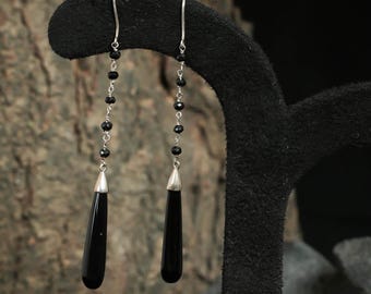 Schwarzer Onyx Ohrringe, 925 Sterling Silber Schmuck, Elegante handgemachte Ohrringe, Geschenk für Sie, Boho Statement