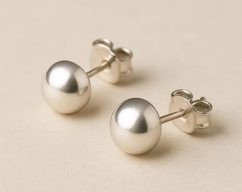 925 Sterling Silver Dome Stud Earrings Minimalist Polished Half Ball Studs for Women Small Everyday Workwear Earrings Hypoallergenic Jewelry