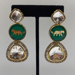 Kundan Dangler Earrings, Bengal Tiger, Bollywood Jewelry