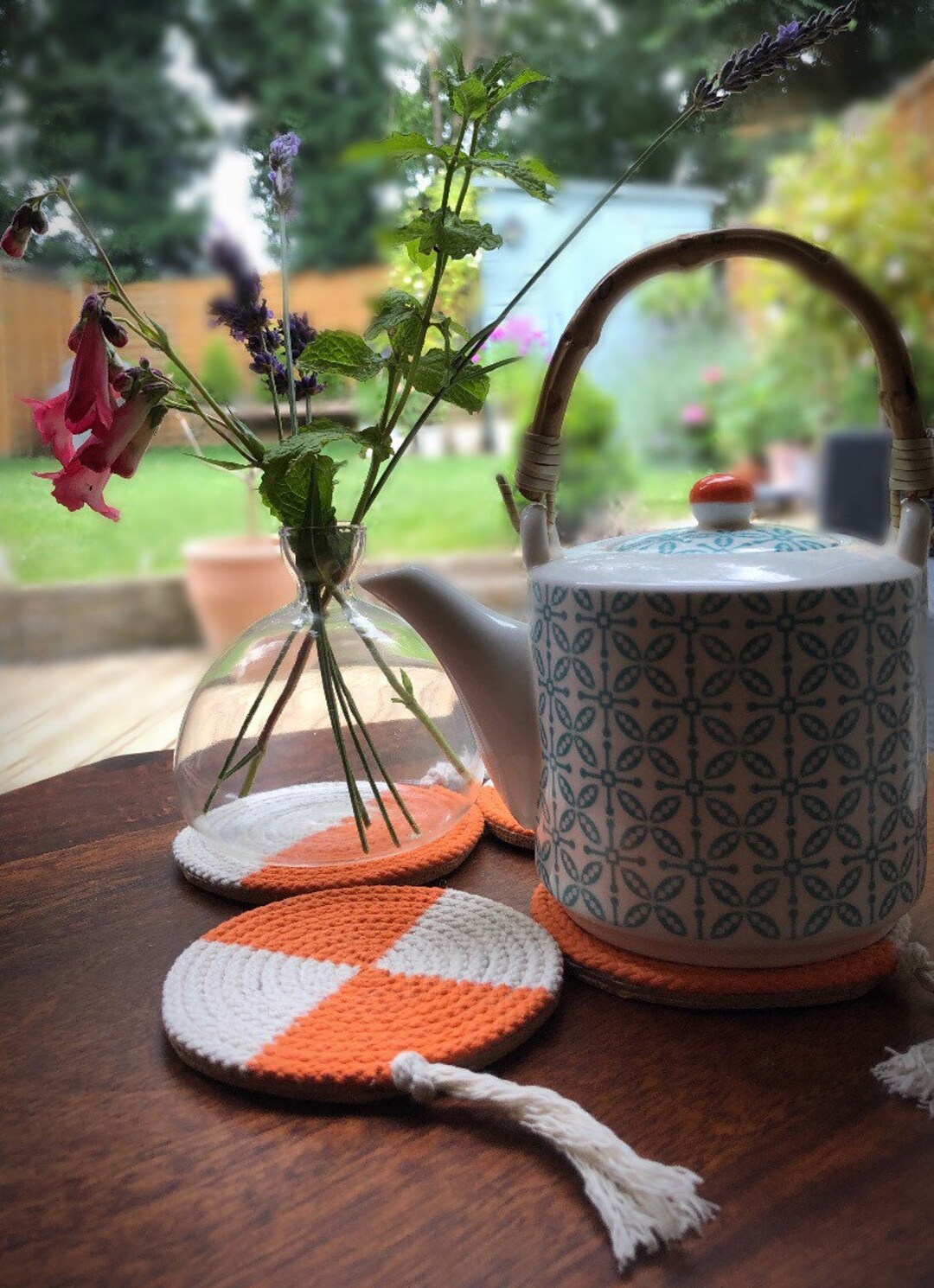 Orange - Thread Work Handcrafted Coaster (Set of 2) 02