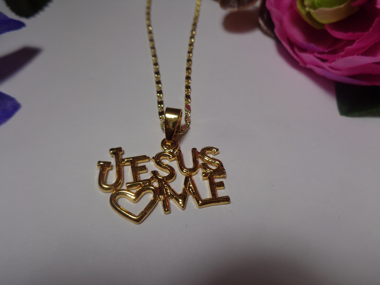Gold Filled Religious Jewelry Gold Necklace Jesus Loves Me Etsy