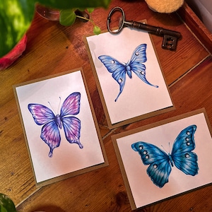 Lot 3 Cartes postales illustrées - Papillons | Botanique, nature, cabinet de curiosité | Carte illustrée, décoration murale, carte de voeux