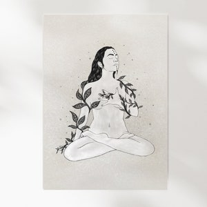Madre Tierra - Illustration A4/A5 | Plante, printemps, enchanteresse, spiritualité, nature, terre mère | Carte illustrée, décoration murale