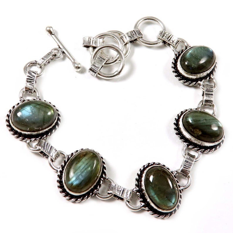 Labradorite Bracelet Gemstone Cabochon Natural Oval Shape Silver Plated Bracelet Hand crafts Jewelry GBA16