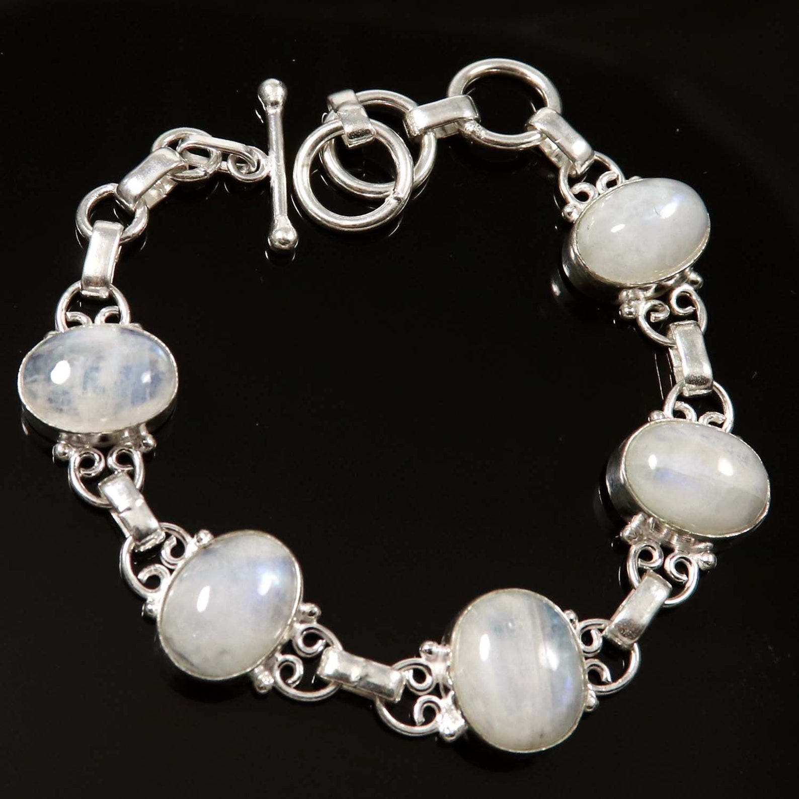 Rainbow Moonstone Bracelet Gemstone Cabochon Natural Oval Etsy