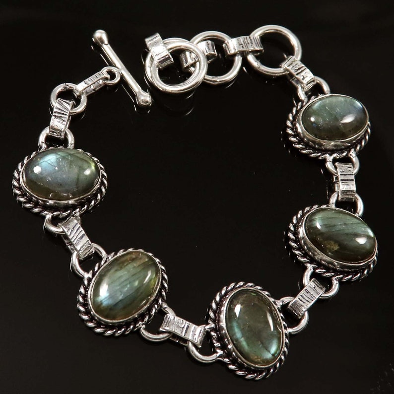 Labradorite Bracelet Gemstone Cabochon Natural Oval Shape Silver Plated Bracelet Hand crafts Jewelry GBA16