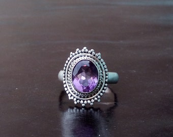 Natural Amethyst Ring-Handmade Silver Ring-925 Sterling Silver Ring-Oval Amethyst Designer Ring-February Birthstone-Promise Ring