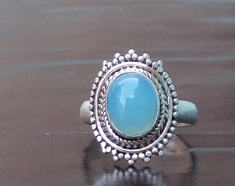 Indische handgemachte Silber Ring Chalcedon Stein Ring 92,5 Silber Sterling Silber Ring Ring Größe US 4-12