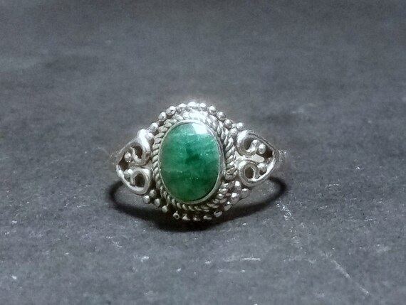 925 sterling Silver plated Stone Ring/ green Ruby… - image 6