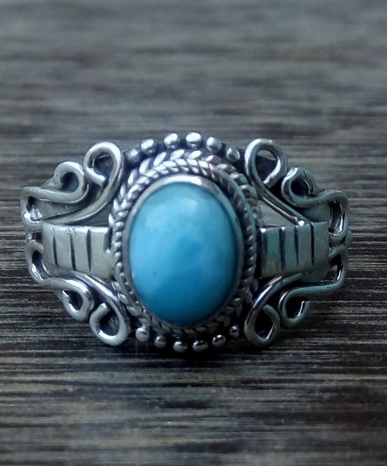 Silver Stone RingLariamar Stone RingHandmade Silver Stone Ring Silver RingStatement Stone RingRing Size US 4-12 Gift for women