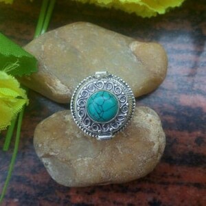 Cute Turquoise Poison Ring,Sterling Silver plated Ring,Openable Box Ring,December Birthstone Ring,Silver Material Handmade Ring,Gift for Her