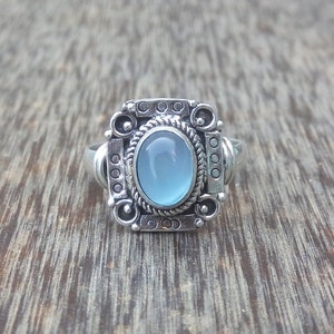 Silver Stone Ring/chalcedony Stone Ring/Handmade Silver Stone Ring/ Silver Ring/Statement Stone Ring/Ring Size US 4-12 Gift for women