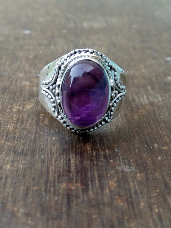 Amethyst Ring, Sterling Silver, Natural Real Purpl