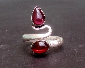 Two garnet silver ring, Natural garnet, Two stone ring, Silver ring, Natural garnet ring, Red gemstone ring, Garnet ring,promise ring