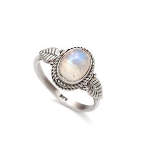 Natural Rainbow Moonstone Ring/ 925 Solid Sterling Silver / Bohemian Ring / Handmade Ring / Moonstone Jewelry / Thumb Ring / Split Band Ring