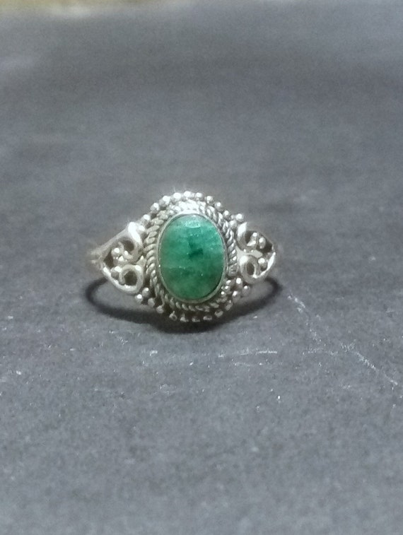 925 sterling Silver plated Stone Ring/ green Ruby… - image 2
