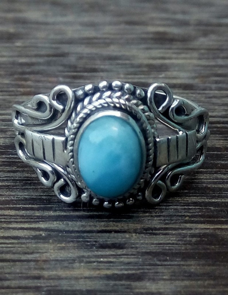 Silver Stone RingLariamar Stone RingHandmade Silver Stone Ring Silver RingStatement Stone RingRing Size US 4-12 Gift for women