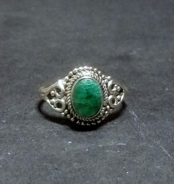 925 sterling Silver plated Stone Ring/ green Ruby… - image 1